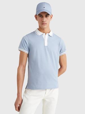 Blue Tommy Hilfiger Tipped Slim Fit Jersey Men's Polo Shirts | TH452ZGK