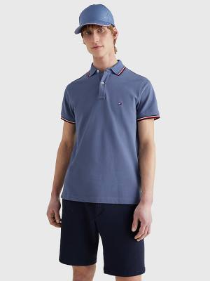 Blue Tommy Hilfiger Tipped Slim Fit Men's Polo Shirts | TH689OIZ