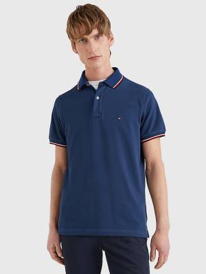 Blue Tommy Hilfiger Tipped Slim Fit Men's Polo Shirts | TH857ZUO