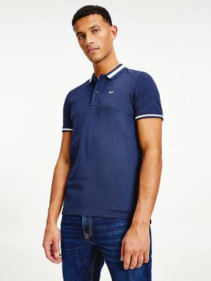 Blue Tommy Hilfiger Tipped Stretch Slim Fit Men's Polo Shirts | TH358AXO