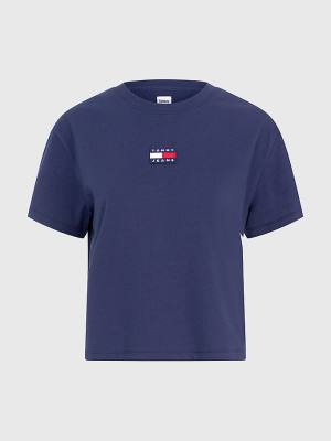 Blue Tommy Hilfiger Tommy Badge Crew Neck Women's T Shirts | TH327AQK