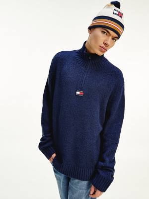 Blue Tommy Hilfiger Tommy Badge Mock Turtleneck Jumper Men's Sweaters | TH508BRS