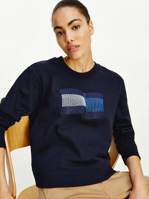 Blue Tommy Hilfiger Tommy Icons Crew Neck Women's Sweatshirts | TH713XEW