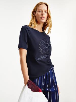 Blue Tommy Hilfiger Tommy Icons Organic Cotton Women's T Shirts | TH481DXM