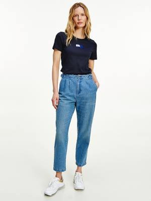 Blue Tommy Hilfiger Tommy Icons Slim Fit Women's T Shirts | TH153MSU