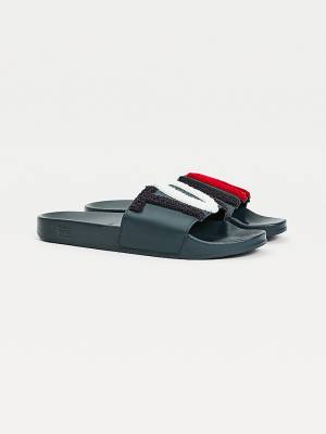 Blue Tommy Hilfiger Tommy Lettering Pool Slides Women's Sandals | TH870NHO