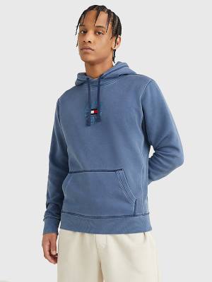 Blue Tommy Hilfiger Tonal Circle Logo Fleece Men's Hoodie | TH519WOY