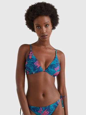 Blue Tommy Hilfiger Tropical Print Triangle Bikini Top Women's Swimwear | TH036JCA