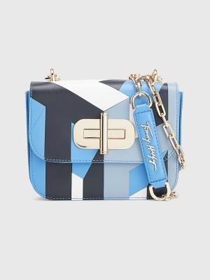 Blue Tommy Hilfiger Turn Lock Small Leather Crossover Women's Bags | TH357OTU