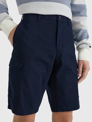 Blue Tommy Hilfiger Twill Cargo Men's Shorts | TH480SJK