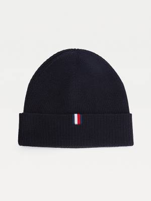 Blue Tommy Hilfiger Uptown Wool Cotton Beanie Men's Hats | TH039BJG