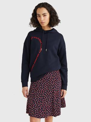 Blue Tommy Hilfiger Valentines Heart Print Relaxed Fit Women's Hoodie | TH409QMO