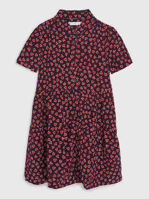 Blue Tommy Hilfiger Valentines Heart Print Shirt Girls' Dress | TH598TSZ