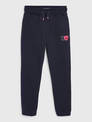 Blue Tommy Hilfiger Valentines Heart Print Terry Joggers Boys' Pants | TH651BNP