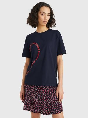 Blue Tommy Hilfiger Valentines Heart Print Relaxed Fit Women's T Shirts | TH970WAN