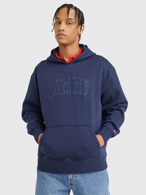 Blue Tommy Hilfiger Varsity Logo Men's Hoodie | TH970PJB