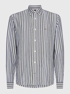 Blue Tommy Hilfiger Vertical Stripe Regular Fit Men's Shirts | TH279GDP