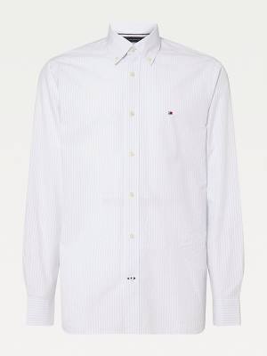 Blue Tommy Hilfiger Vertical Stripe Regular Fit Men's Shirts | TH723MWI