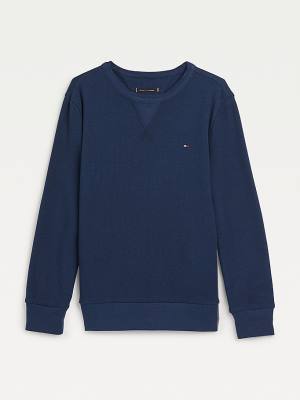 Blue Tommy Hilfiger Waffle Long Sleeve Boys' T Shirts | TH461KAW