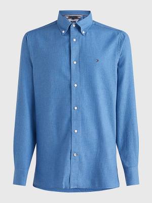 Blue Tommy Hilfiger Waffle Melange Dobby Regular Fit Men's Shirts | TH540CHU