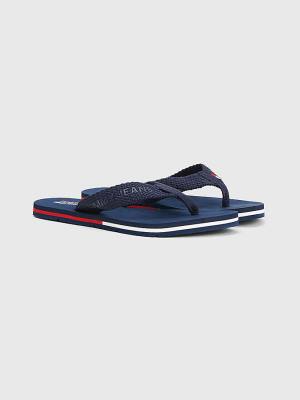 Blue Tommy Hilfiger Webbing Strap Flag Flip-Flops Women's Sandals | TH917SWR