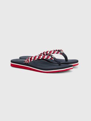 Blue Tommy Hilfiger Woven Webbing Flip-Flops Women's Sandals | TH234AXL