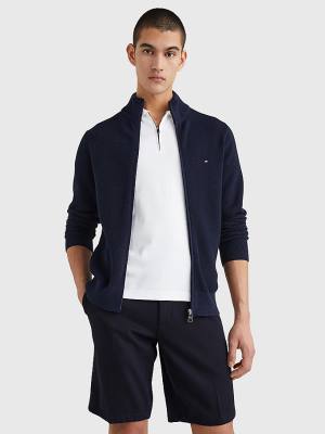 Blue Tommy Hilfiger Zip-Thru High Neck Cardigan Men's Sweaters | TH061PRO