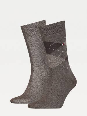 Brown Tommy Hilfiger 2-Pack Argyle Mix Men's Socks | TH513KNO