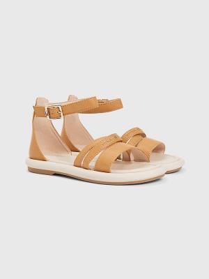 Brown Tommy Hilfiger Ankle Strap Logo Girls' Sandals | TH362SFB