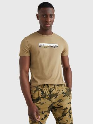 Brown Tommy Hilfiger Camo Graphic Logo Men's T Shirts | TH906ADB