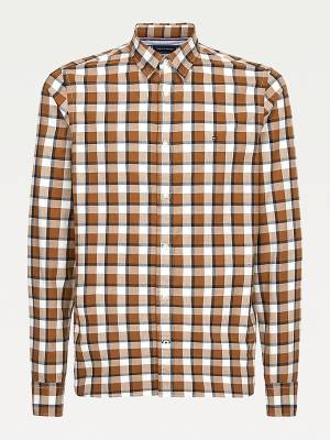 Brown Tommy Hilfiger Check Brushed Cotton Slim Fit Men's Shirts | TH109XYH