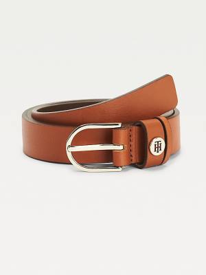 Brown Tommy Hilfiger Classics Slim Organic Leather Women's Belts | TH726BLO