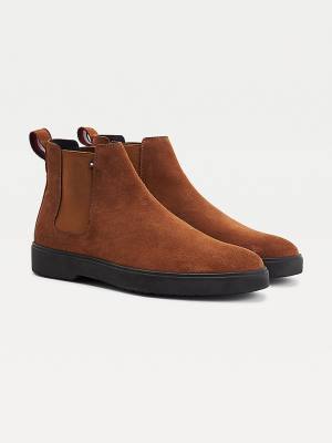 Brown Tommy Hilfiger Classics Suede Chelsea Men's Boots | TH064NXS