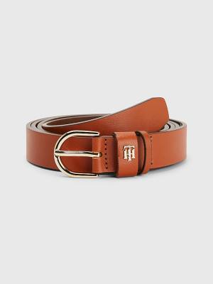 Brown Tommy Hilfiger Curve Leather Women's Belts | TH268YRU