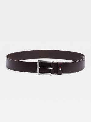 Brown Tommy Hilfiger Denton Rounded Buckle Leather Men's Belts | TH906ZVP