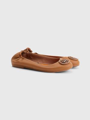 Brown Tommy Hilfiger Essential Leather Women's Ballerina | TH053HGP