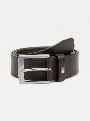 Brown Tommy Hilfiger Flag Detail Leather Men's Belts | TH675WJT