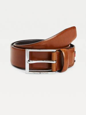 Brown Tommy Hilfiger Formal Leather Logo Buckle 3.5cm Men's Belts | TH938CUW