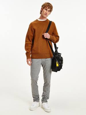 Brown Tommy Hilfiger Herringbone Weave Relaxed Fit Jumper Men's Sweaters | TH082LFK