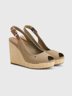 Brown Tommy Hilfiger Iconic Slingback Espadrille High Heel Wedges Women's Sandals | TH792GRH