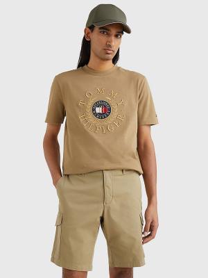 Brown Tommy Hilfiger Icons Embroidery Men's T Shirts | TH683UNZ