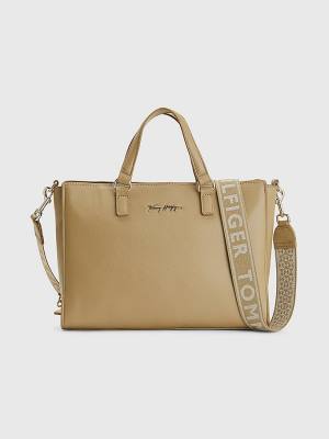 Brown Tommy Hilfiger Joy Signature Satchel Women's Bags | TH692ESY