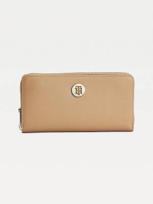 Brown Tommy Hilfiger Large Monogram Zip-Around Women's Wallets | TH195SQE