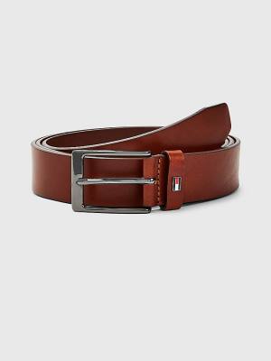 Brown Tommy Hilfiger Layton Flag Plaque Leather Men's Belts | TH520KCY