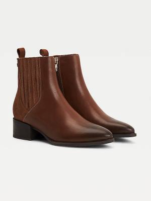 Brown Tommy Hilfiger Leather And Suede Zip-Up Ankle Women's Boots | TH013BXP