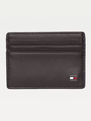 Brown Tommy Hilfiger Leather Card Holder Men's Wallets | TH316QXF