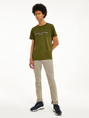 Brown Tommy Hilfiger Logo Men's T Shirts | TH028EBJ