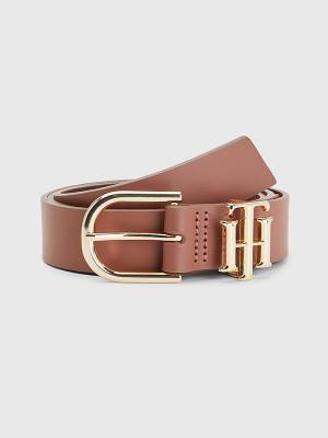 Brown Tommy Hilfiger Luxe Leather Monogram Women's Belts | TH931YKT