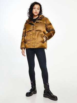 Brown Tommy Hilfiger Metallic Down Puffer Women's Jackets | TH172TJR