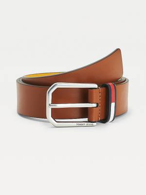 Brown Tommy Hilfiger Organic Leather Flag Men's Belts | TH973HXP